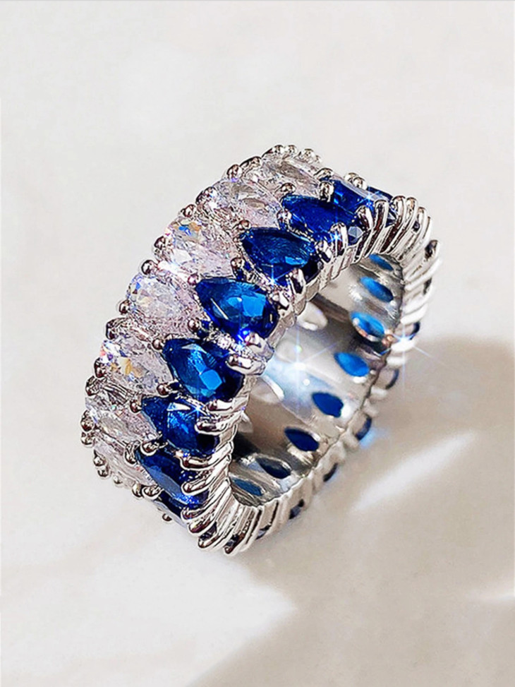 Women’s Luxury CZ Teardrop Eternity Band Statement Cocktail Ring Wedding Promise