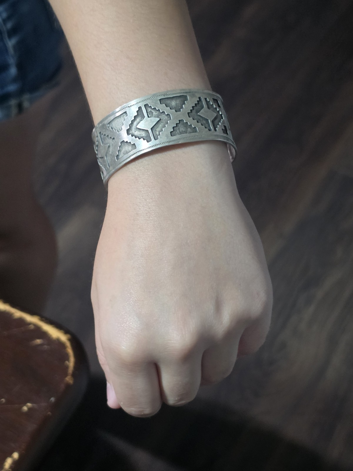 vintage Hopi Indian sterling silver overlay cuff bracelet