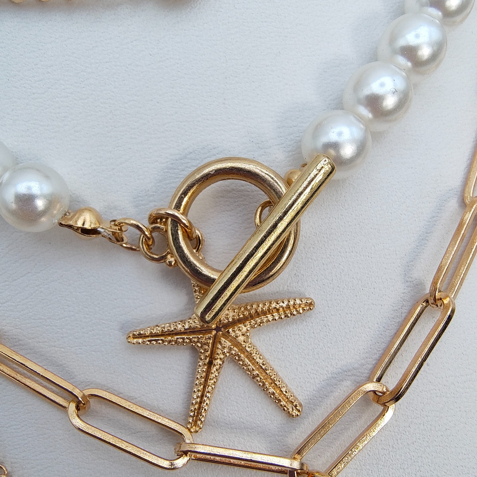 Layered Nautical Shell Starfish Gold Tone Chain Necklace 4 Piece Set Beach