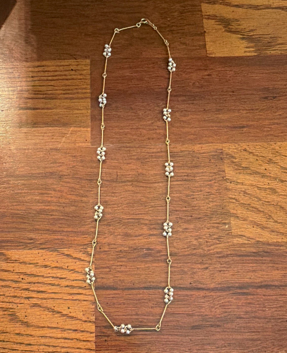 1980s vintage Avon gold tone faux pearl cluster necklace 24” lobster claw clasp