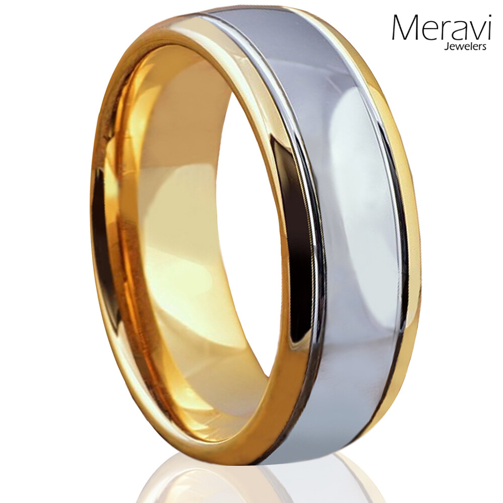 Tungsten Rings for Men 18K Gold IP Band Silver Ring Mens Rings Mens Wedding Band