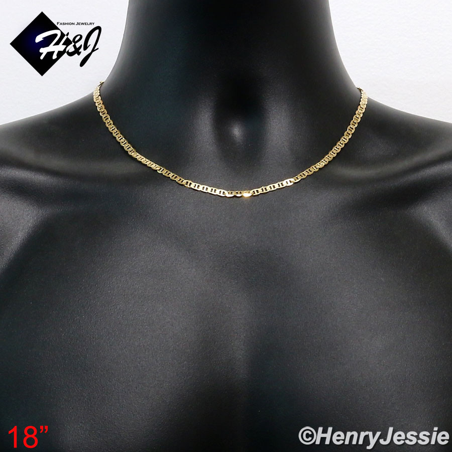 18-24″MEN WOMEN 18K Gold Filled 4mm Gold Puffed Mariner Link Chain Necklace*GFN2