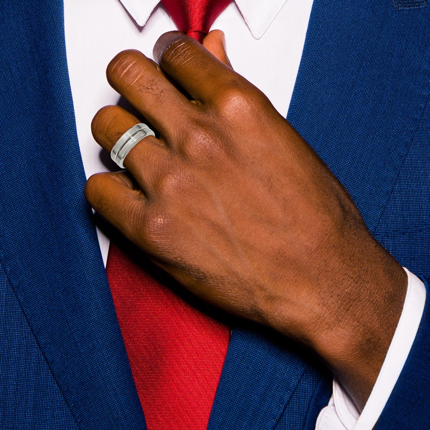 Titanium Grooved Beveled Edge 8mm Brushed and Polished Band TB171