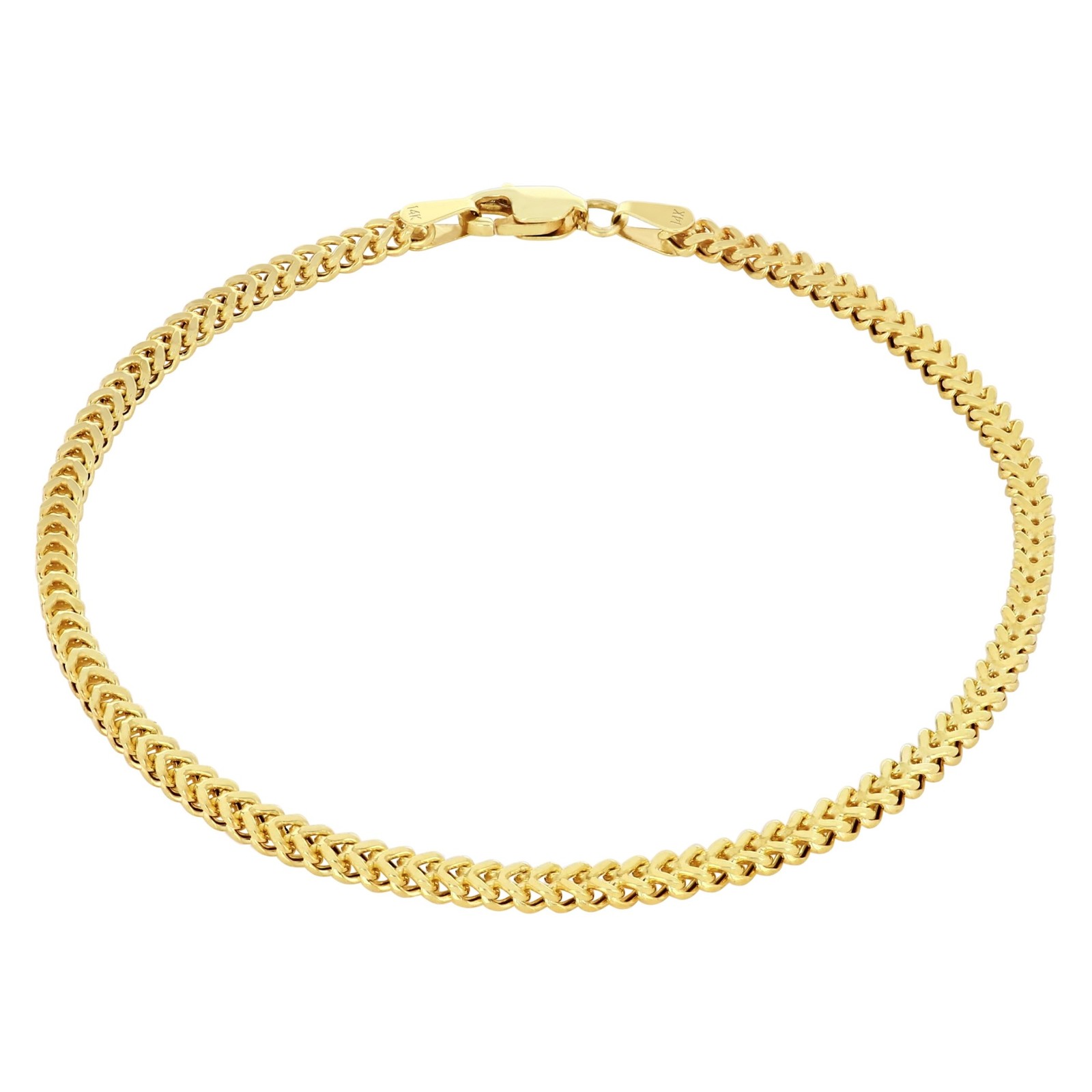 14k Yellow Gold 1.5mm-5mm Franco Box Bracelet Chain Men Women 7″ 7.5″ 8″ 8.5″ 9″