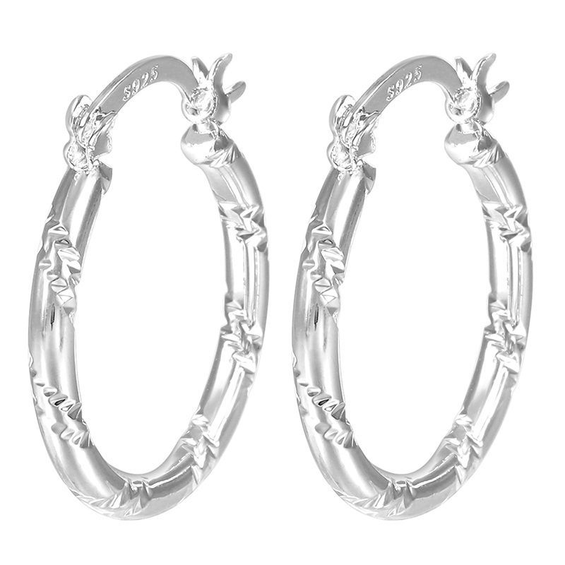 Cute New 925 Silver Plated Concise Band Design 1″ Round Hoop Earrings