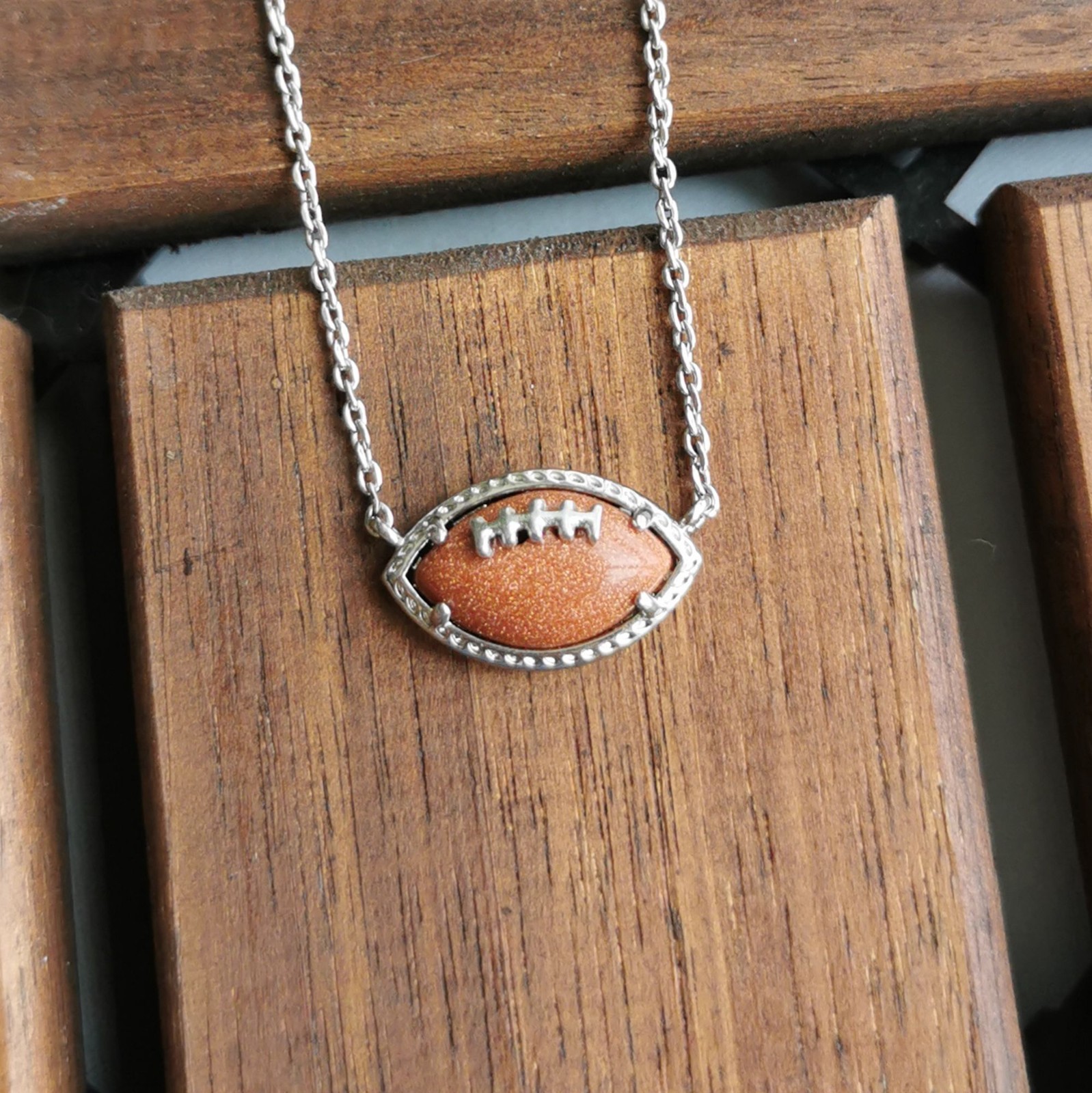 Kendra Scott Football Silver Short Necklace Orange Goldstone