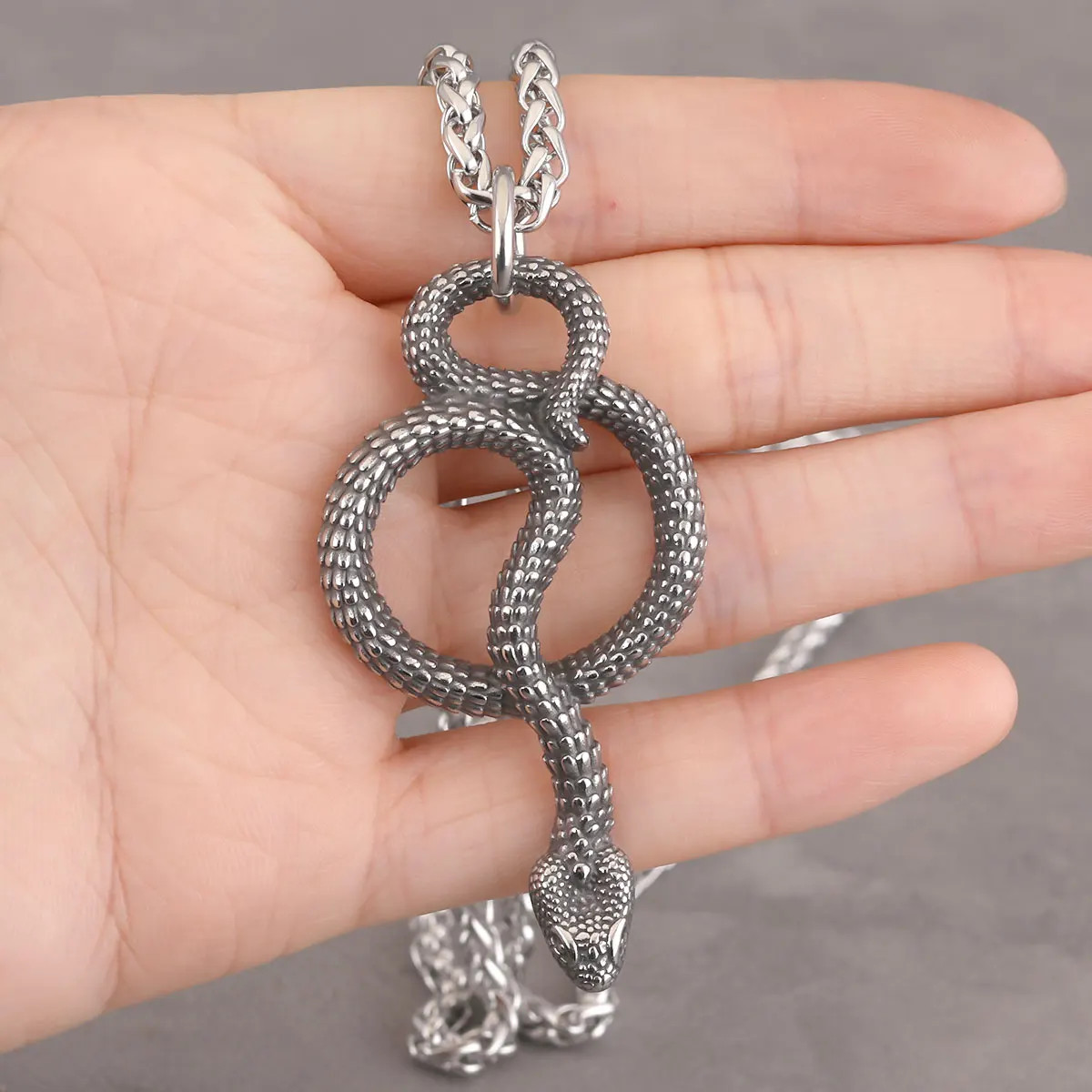 Stainless Steel Animal Snake Pendant Men Women Gothic Punk Hip Hop Handmade