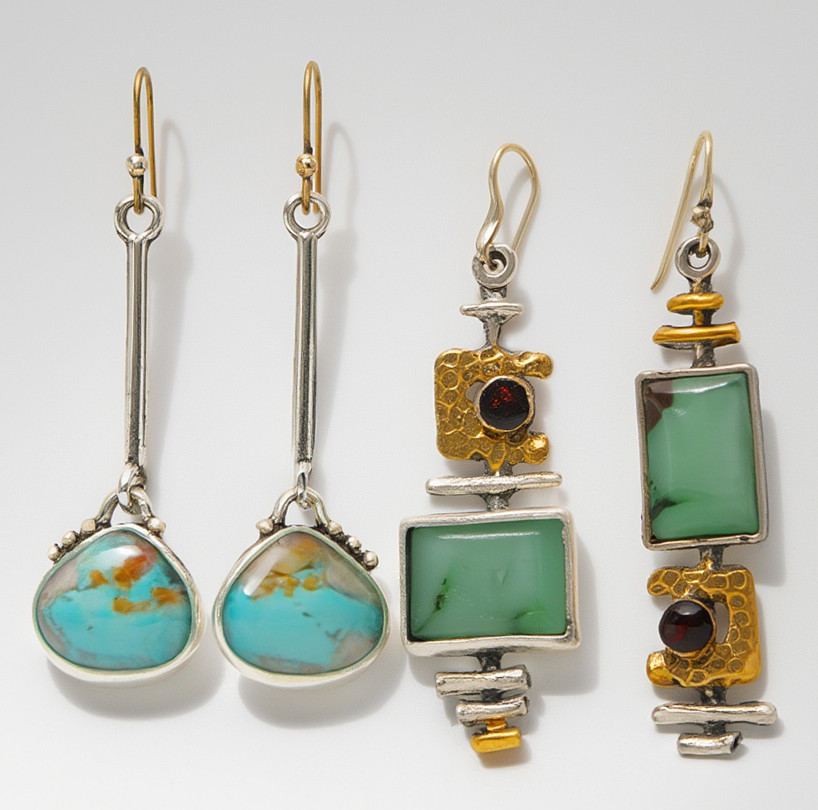 Boho Turquoise Drop Earrings Set 2 Pairs Silver Gold Tone Stone Dangle Gift