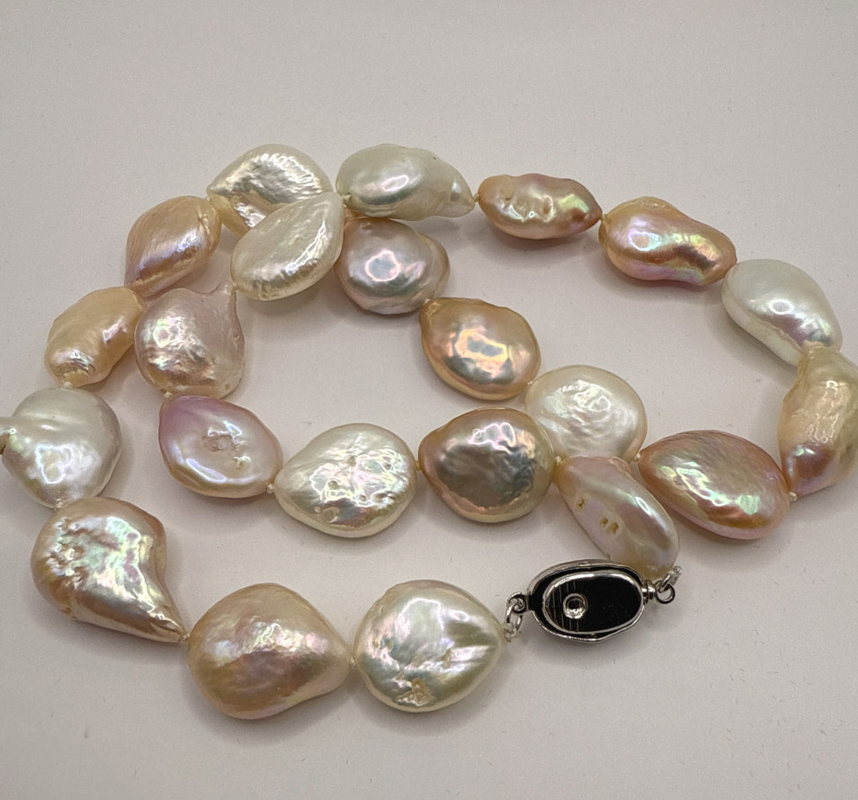 Retro AAA 14X21mm New Natural South Sea baroque white Pearl necklace 18in 925