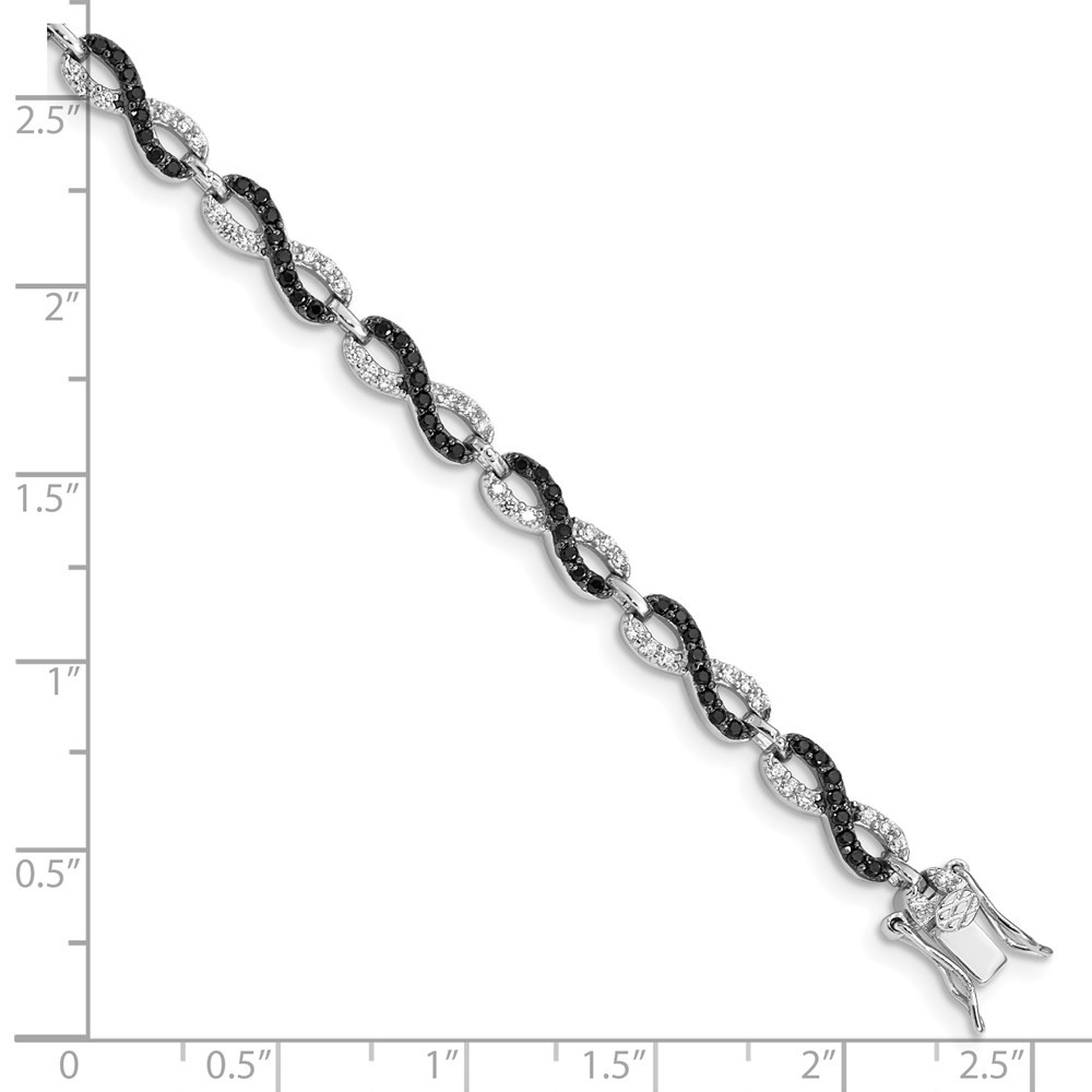 Sterling Silver Rhod-plated 7.5in Black/White CZ Infinity Bracelet Womens
