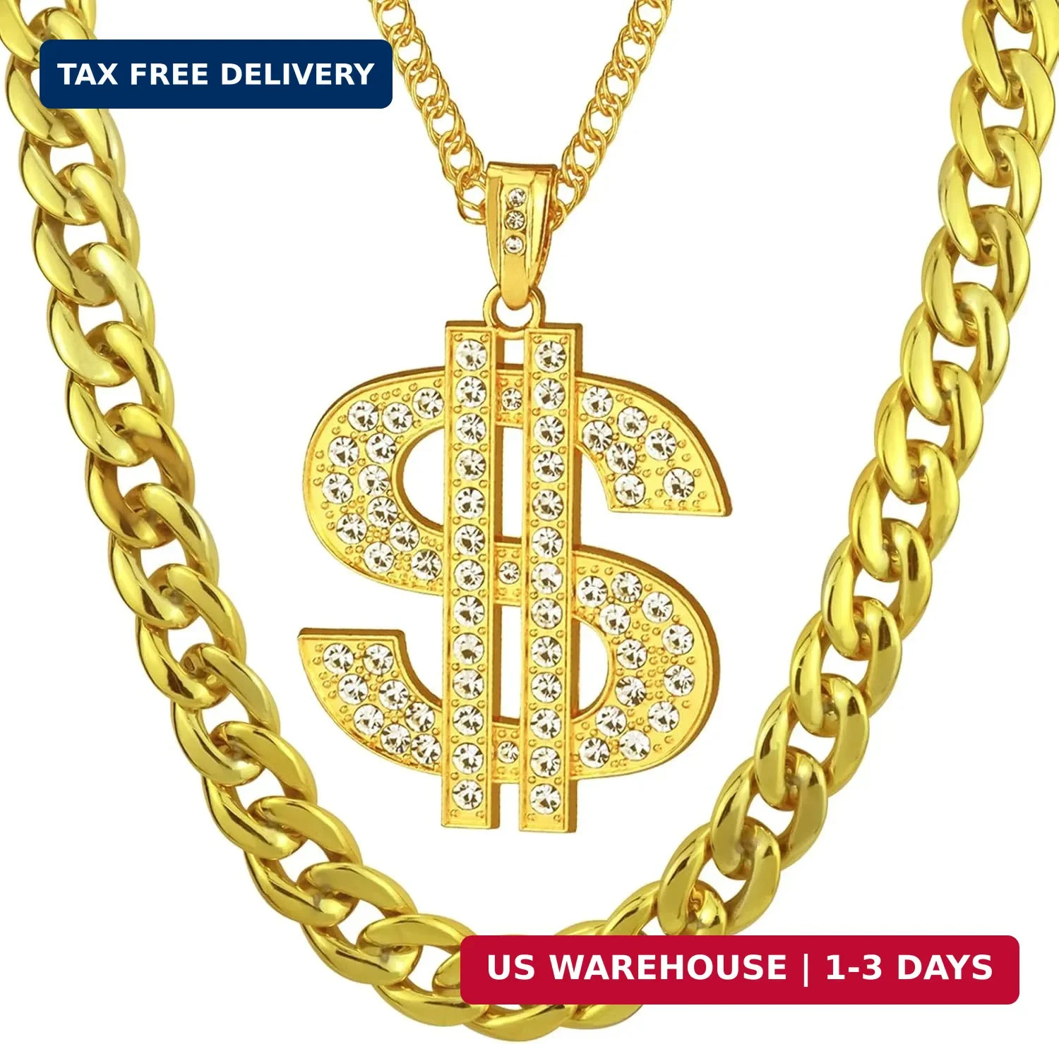 2 Pcs Dollar Sign Pendant Necklace Plastic Fake Chain Set Small Acrylic Hip Hop