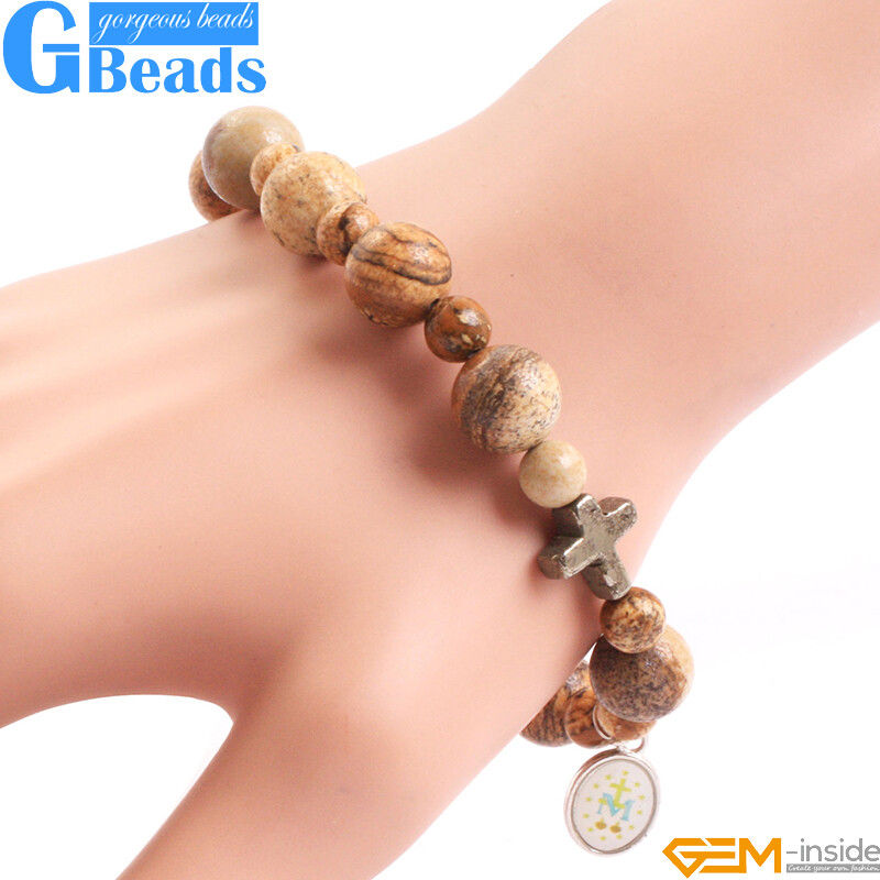 Handmade Assorted Stones Prayer Rosary Bracelet With Pyrite Corss Free Shipping