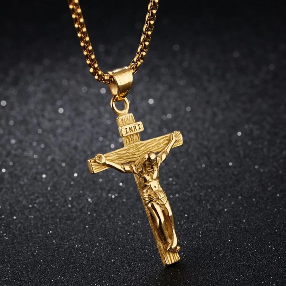 Men Stainless Steel Jesus Christ Crucifix Cross Pendant Chain Necklace – USA