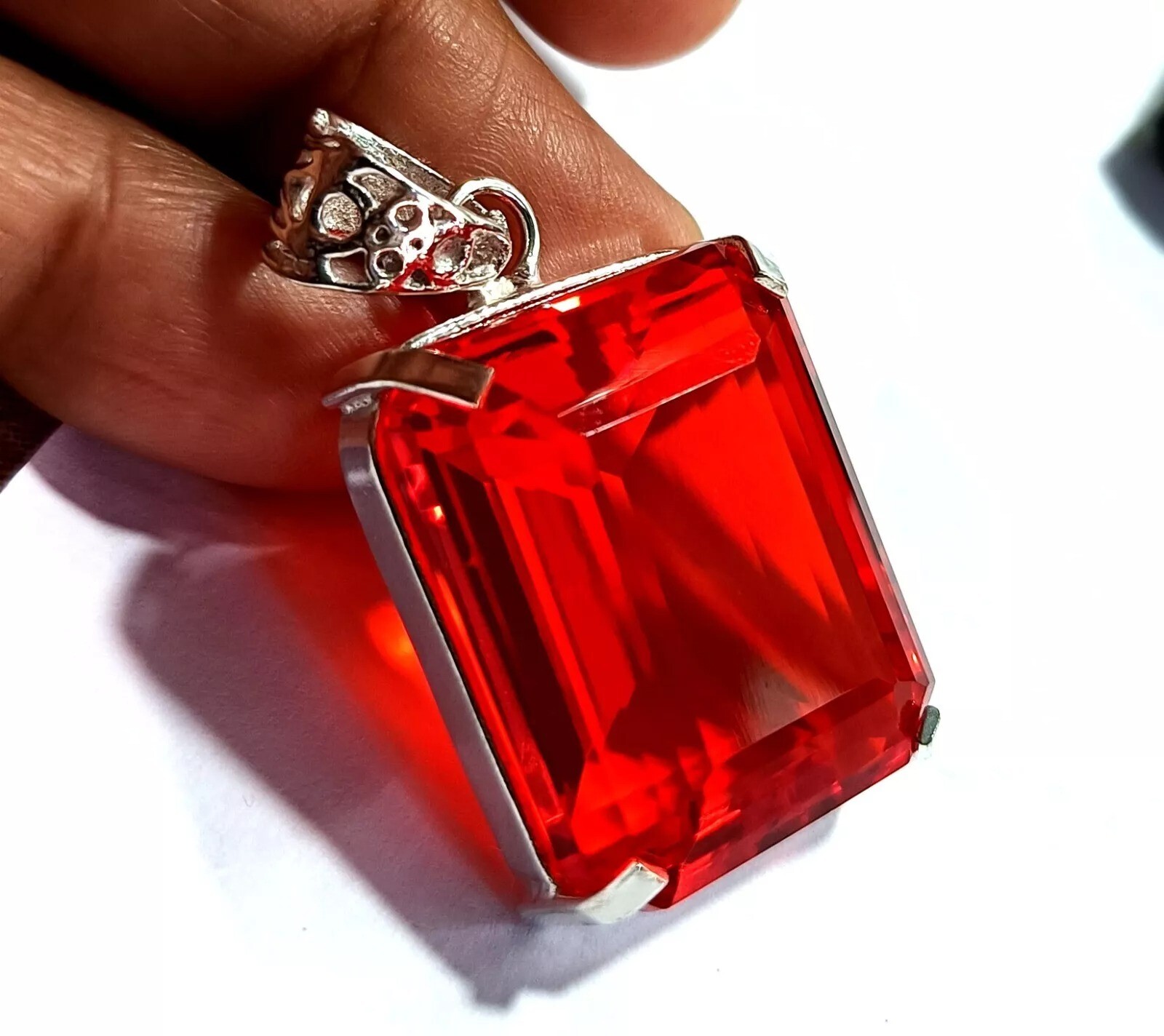 Certified Natural 95.54 Ct Brazilian Red Topaz Pendant Emerald Cut Gemstone