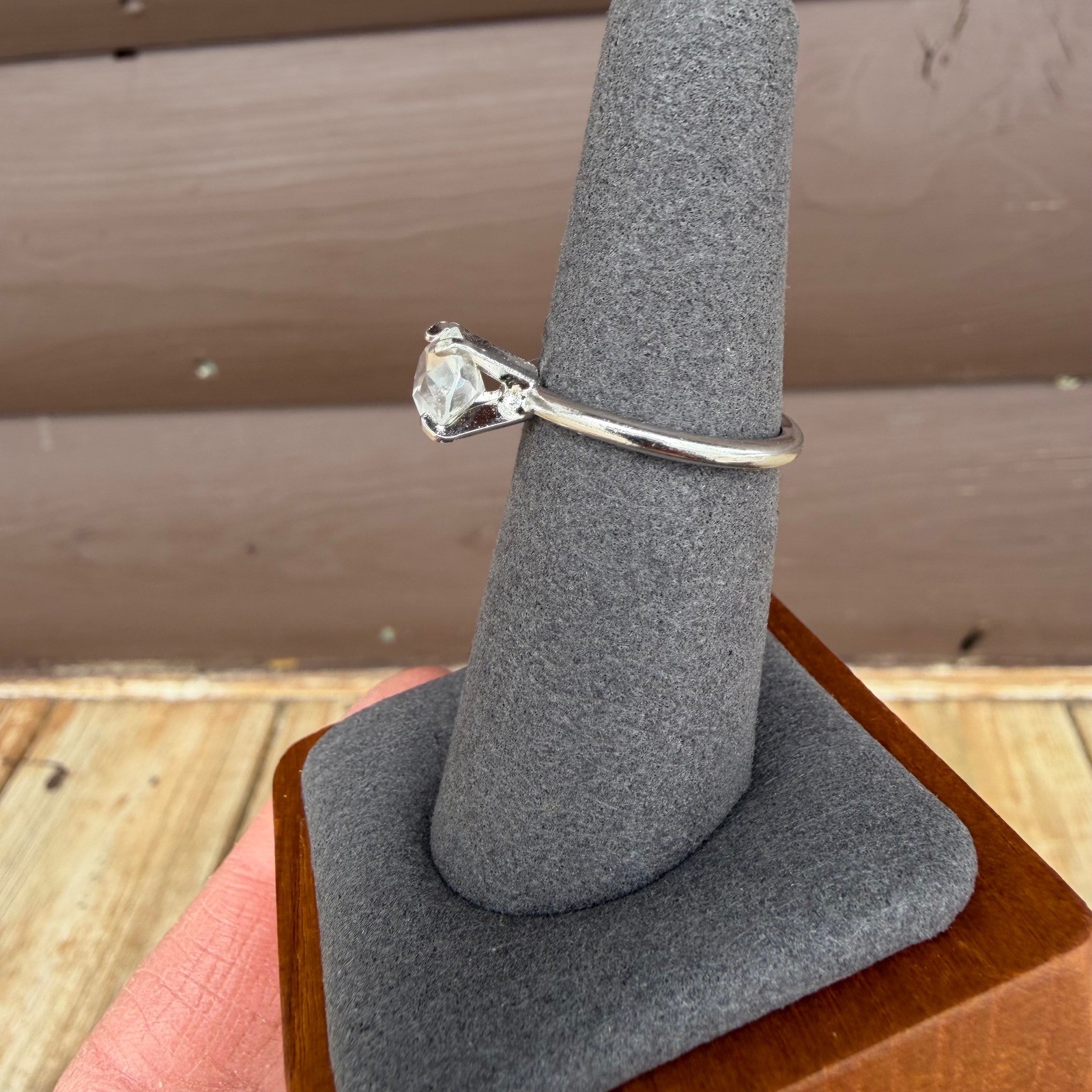 Solitaire Ring Size 7 Silver Tone Round Cut Clear Stone Engagement Style