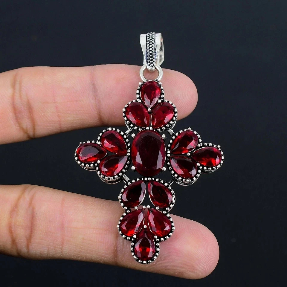 Mozambique Garnet Gemstone Handmade 925 Sterling Silver Jewelry Pendant 2.30″