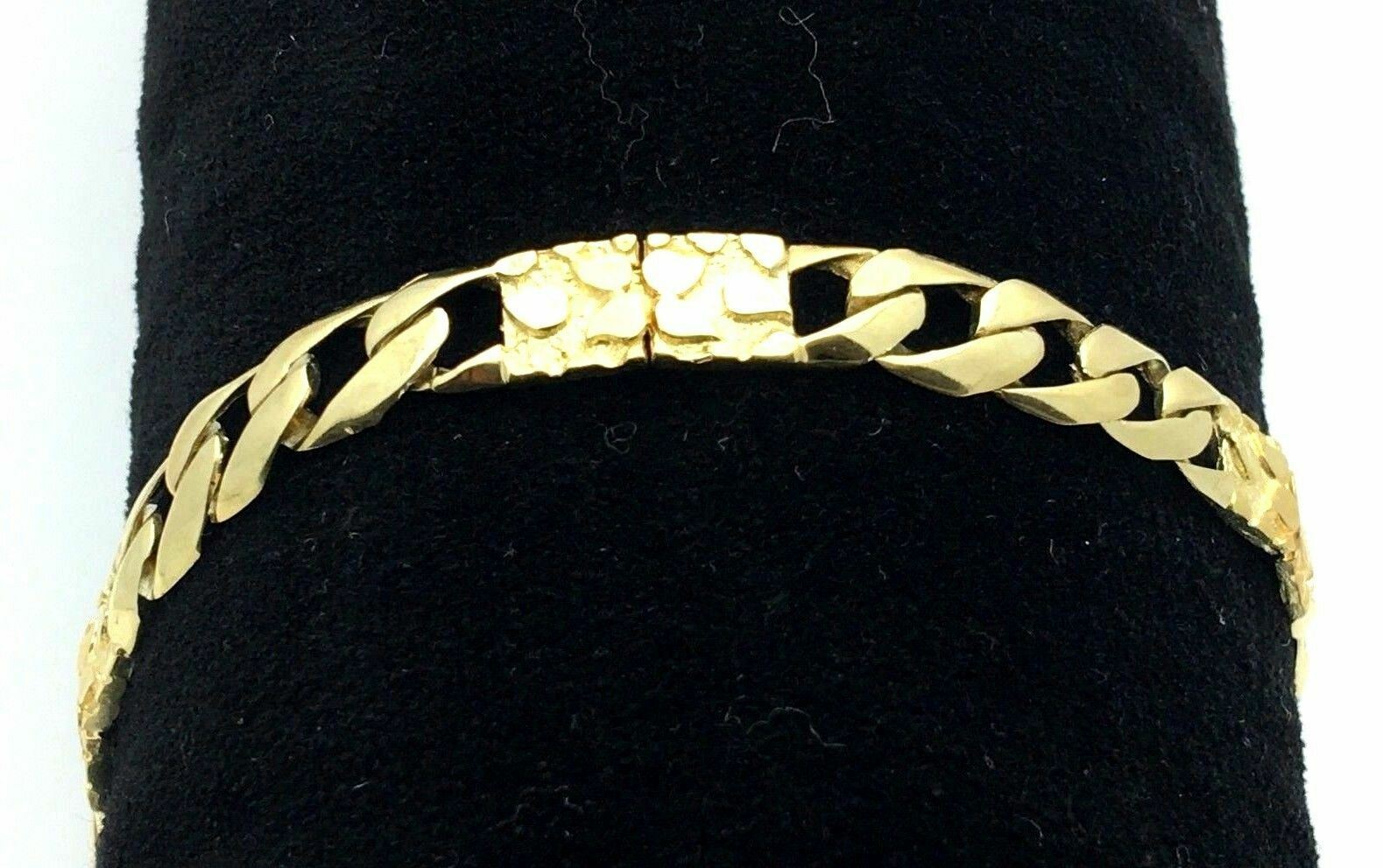 10k Yellow Gold Solid Cuban & Nugget Link Chain Bracelet 7.5″ 6.5mm 10.5 grams