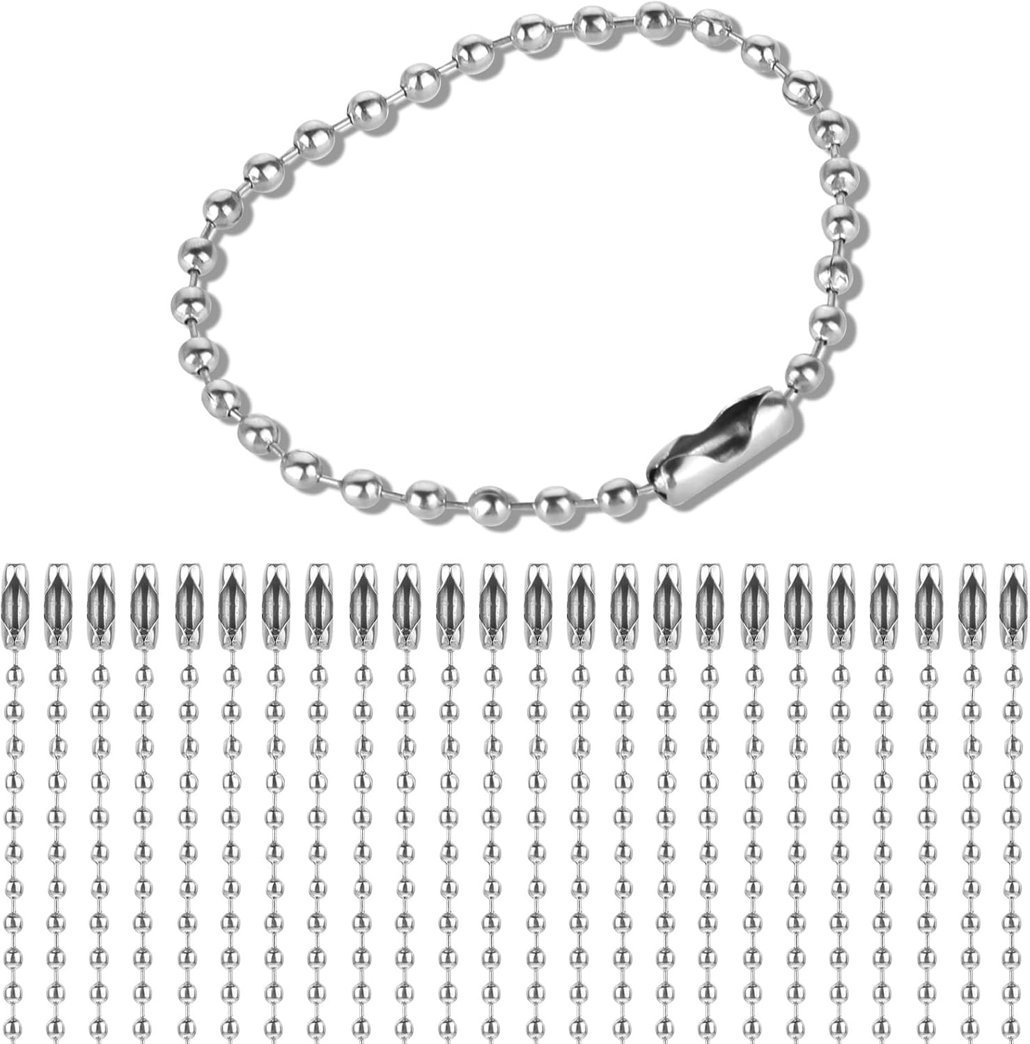 100 Pcs Ball Chain Keychain – 4.7 Inch Silver Stainless Steel Chain With 2.4mm
