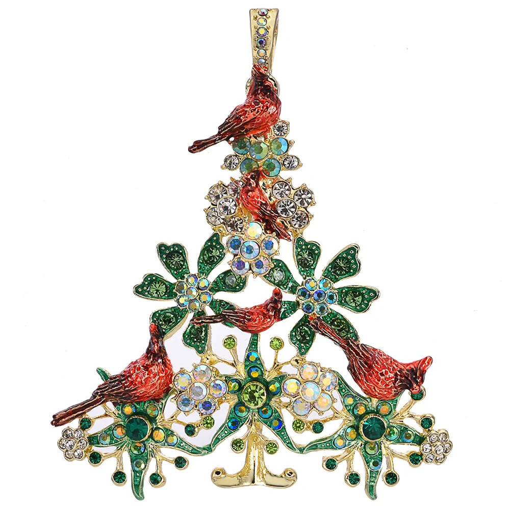 Kirks Folly Precious Memories Cardinal Holiday Tree Foldover Pendant GT Crystals