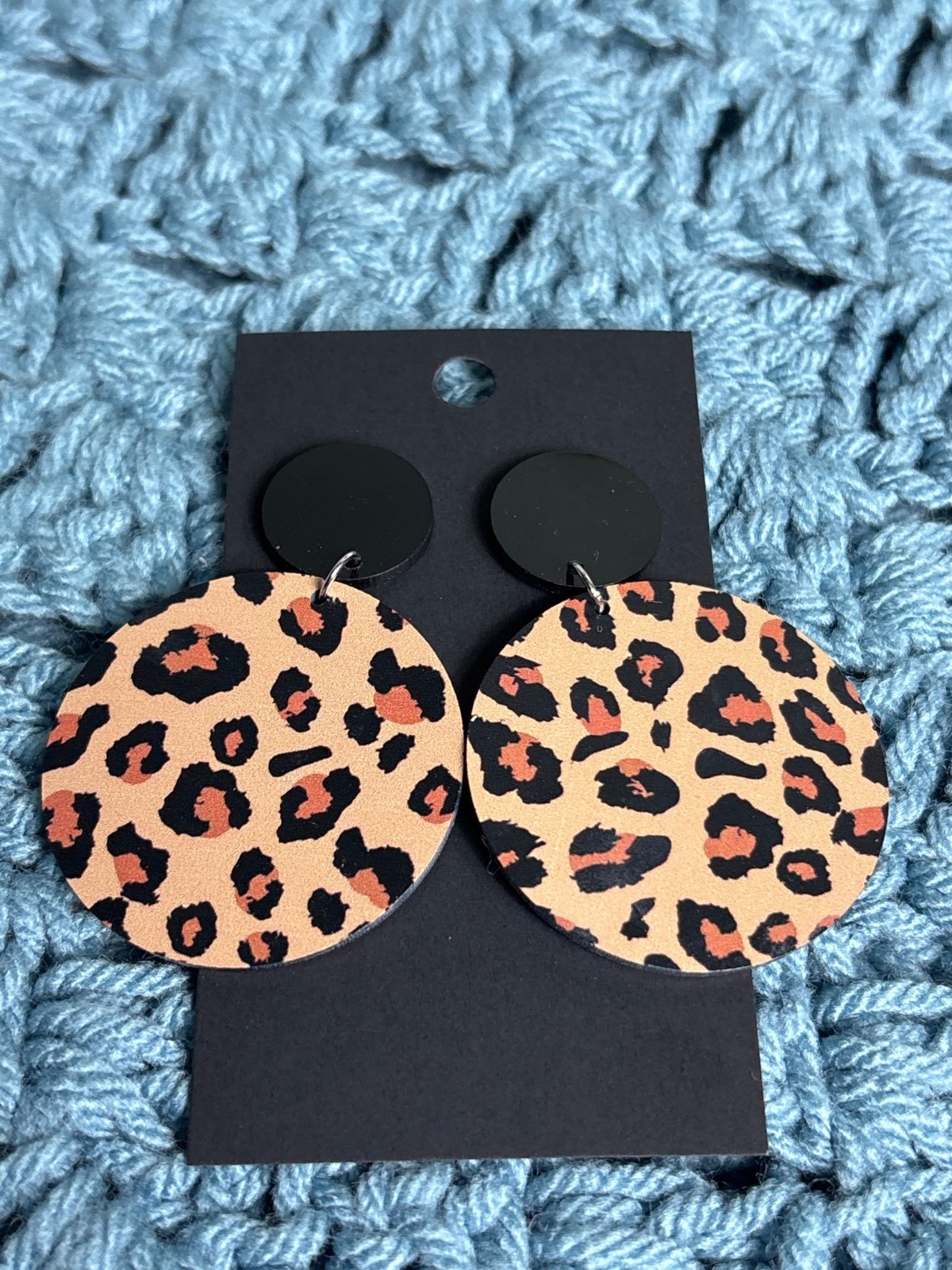 Leopard Print Circle Dangle Earrings Retro Statement Boho 2.25 inches