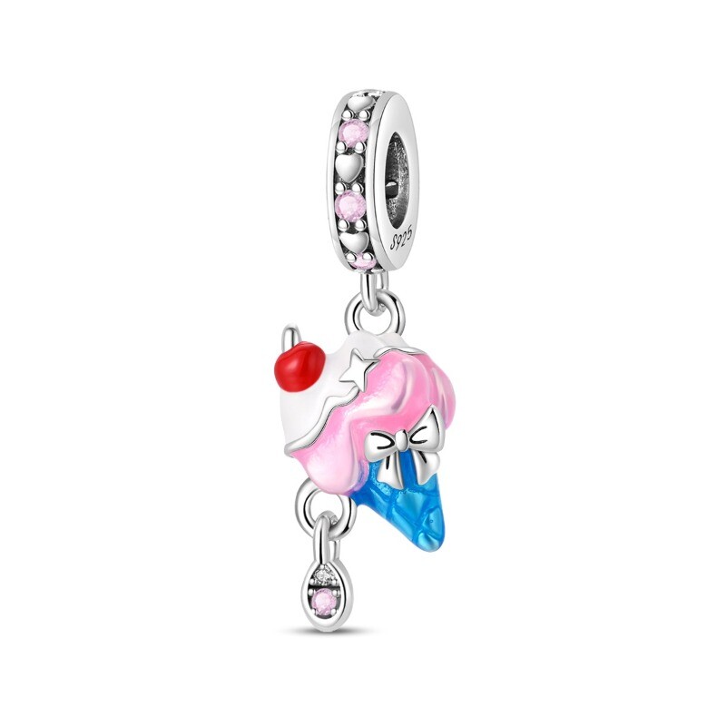 KUNSIR 925 Sterling Silver AAA CZ Ice Cream Dangle Charm For European Bracelets
