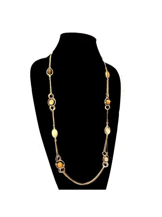 LOFT Long Multi Stone Crystal Chain Station Necklace NWT