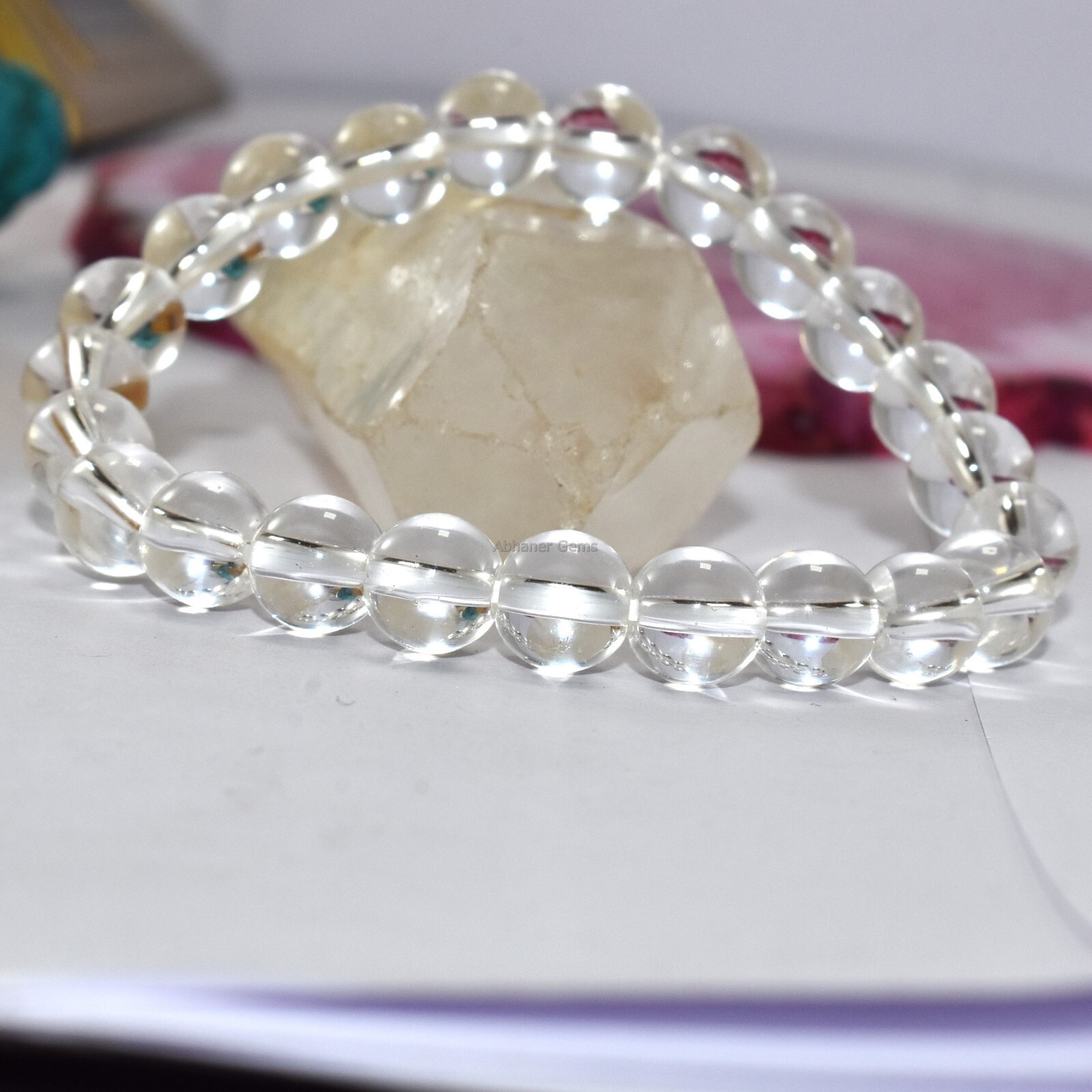 Authentic Clear Quartz Crystal Meditation & Yoga Bracelet Smooth Plain Pure Soul