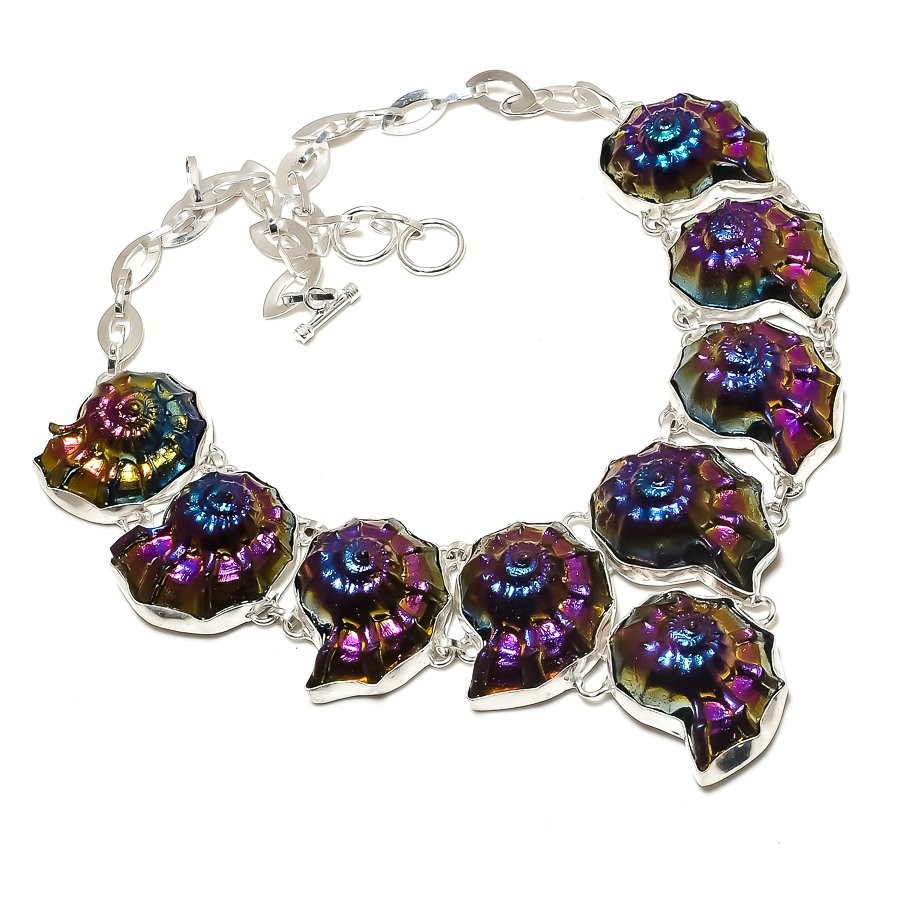 Ammolite Fossil Gemstone Necklace Adjustable Chain Handmade Jewelry 18″ DN 6841