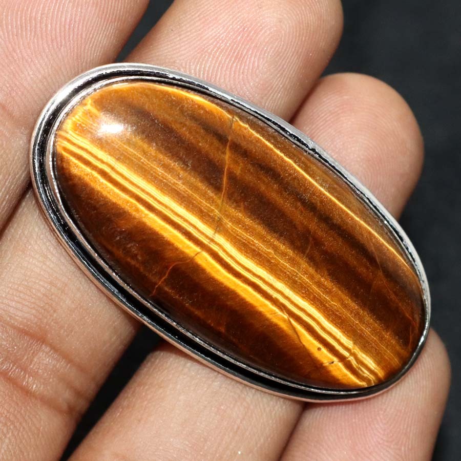 47X22 Massive Tiger Eye 925 Silver Plated Ring US 7 Valentine Jewelry Trendy JW