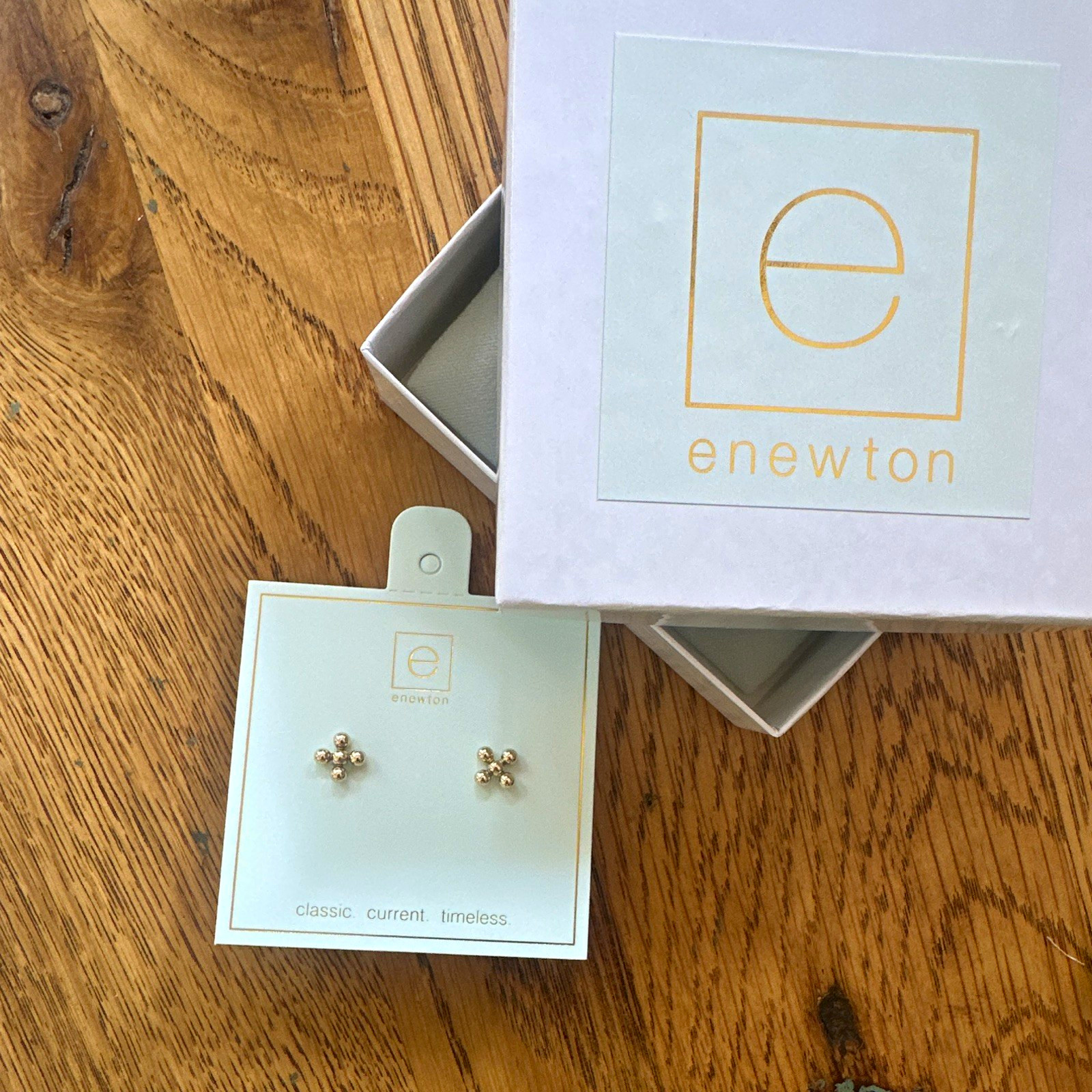 eNewton Signature Cross Beaded 3mm Stud Earrings 14K Gold Filled New