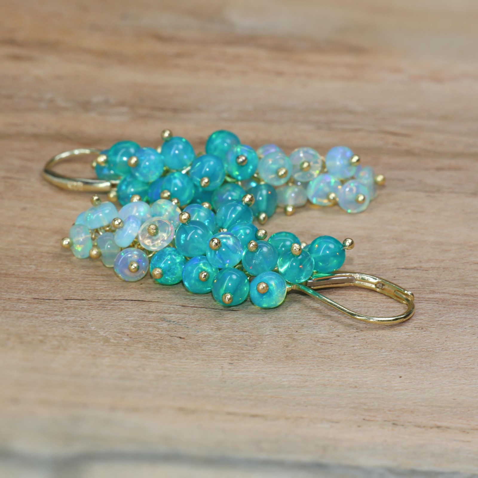 Natural Green Opal Cluster Earring, Multifire Opal Beads Earring, Opal Dangle