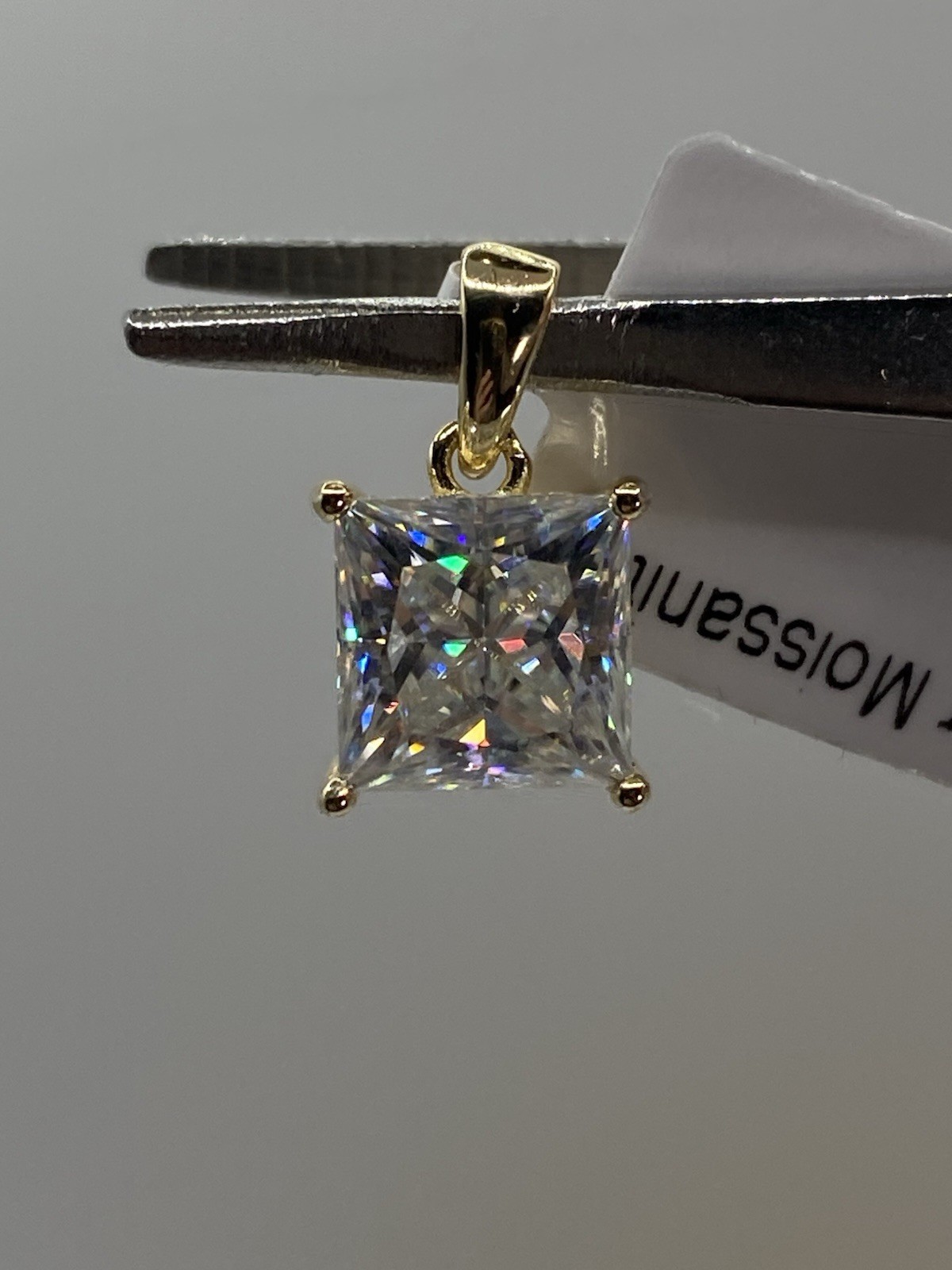 Princess Cut 3.00CTW Moissanite Pendant – Gold over 925 Sterling Silver GRA Cert