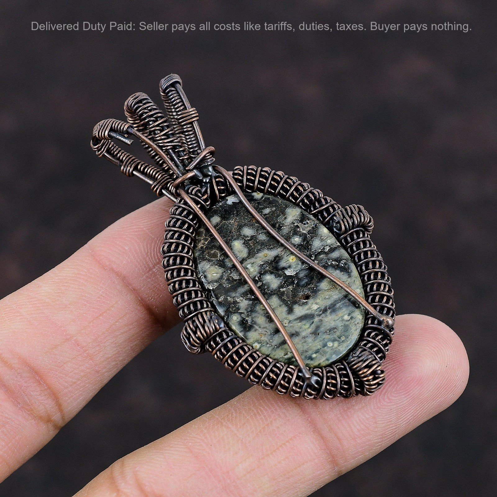 Copper Ocean Jasper Stone Handmade Wedding Birthday Wire Wrapped Pendant Jewelry