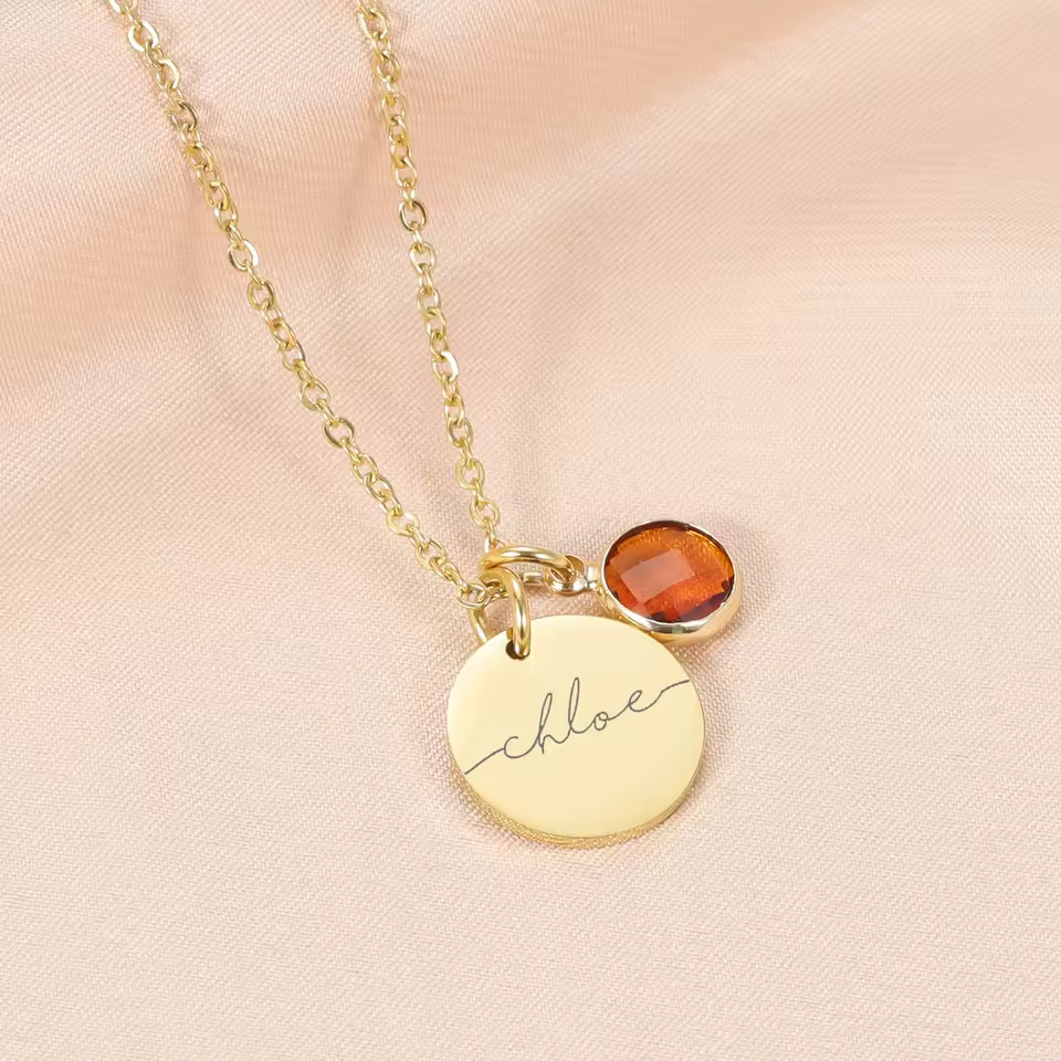 Custom Name Engraved Necklace Birthstone Jewelry Cubic Zirconia Stone Chain Gold