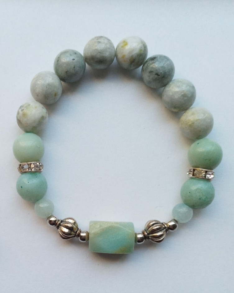 NEW BUY ANY 2 GET 3RD FREE, FACETED AMAZONITE & 10MM AMAZONITE & JADE BRACELET