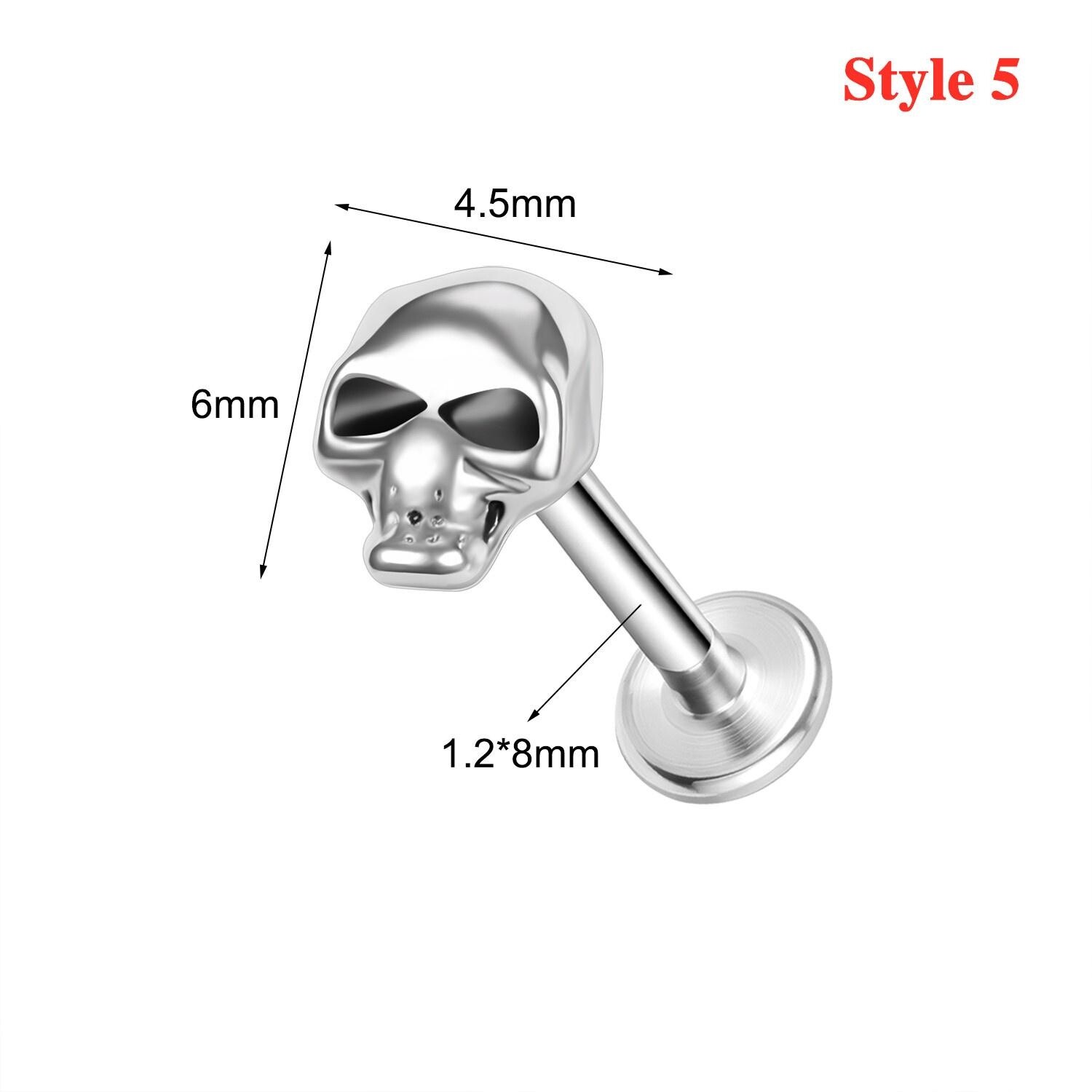 16G Stainless Steel Lip Ring Punk Skull Labret Piercing Helix Piercing Jewelry