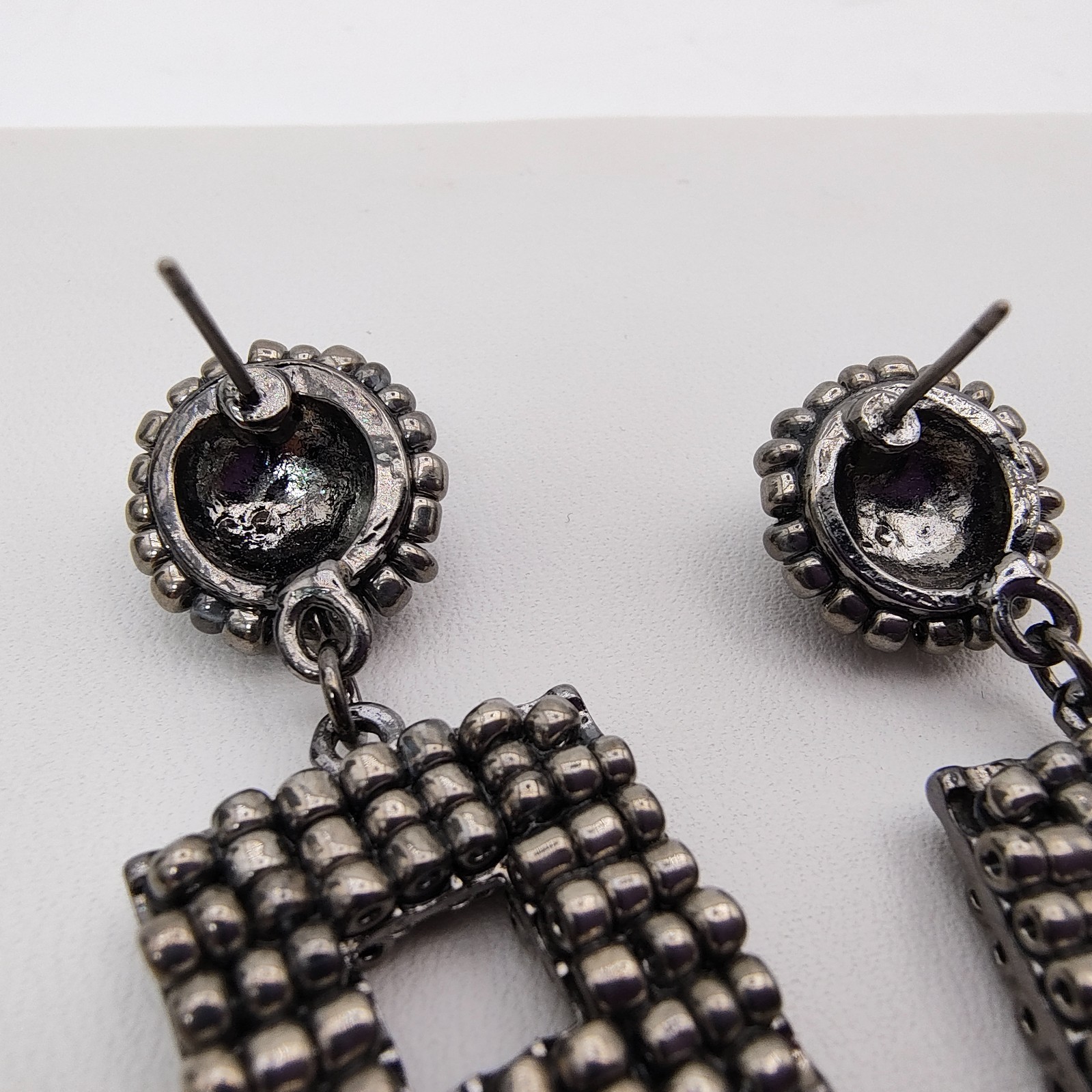Geometric Maximalist Dangle Statement Earrings Gunmetal Beaded Industrial Chic