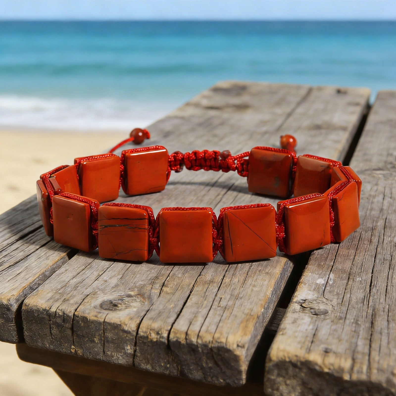 Natural Red Jasper Men Beaded Bracelet Red Crystal 10mm Square Beads Jewelry