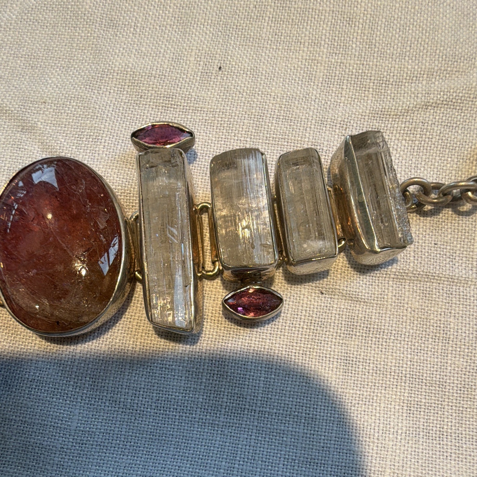Pink tourmaline silver Link Bracelet Toggle Clasp