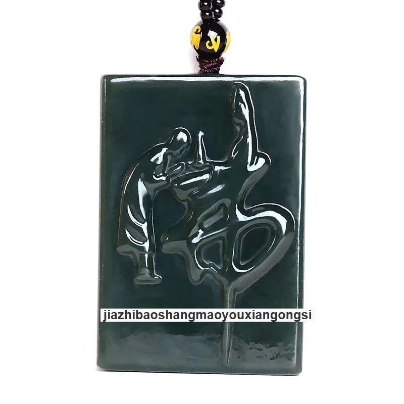 Certified Grade A Hotan Green Jasper Jade Kwan-yin GuanYin Buddha grave Pendant
