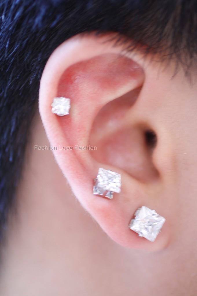 1 PAIR CZ CLEAR SQUARE/ROUND MAGNETIC EARRINGS STUDS EAR BONE EAR CUFF Men Women