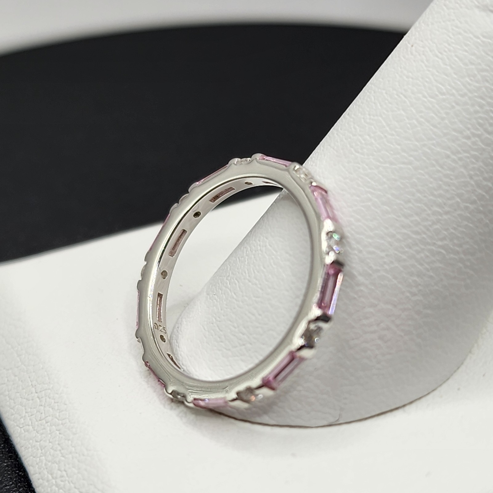 925 NEW Sterling Silver Band Pink & White CZs Eternity Band Size 7 2mm