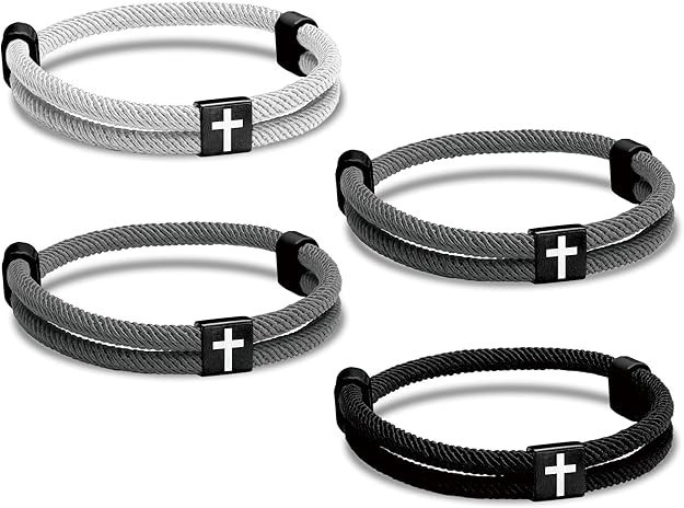 4Pcs Bracelets, Cross Bracelet for Men, Adjustable Braided Christian Bracelets
