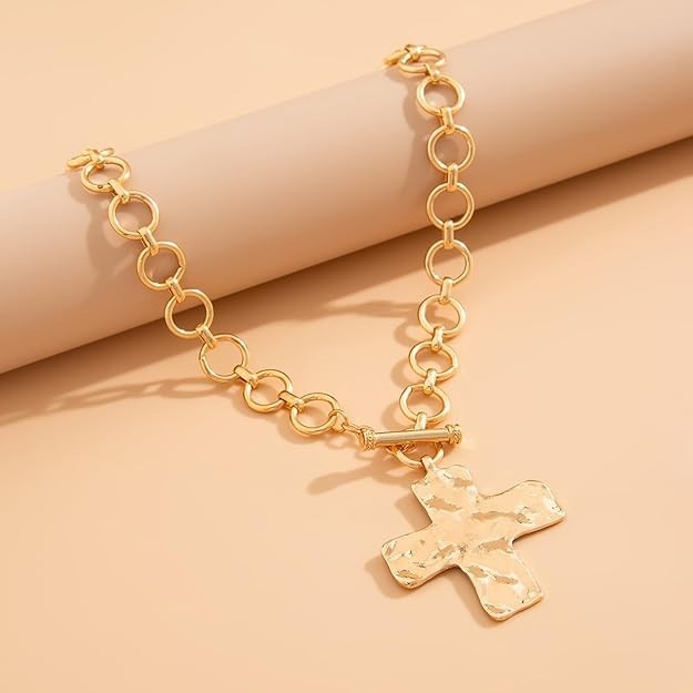 Gold Chunky Cross Necklace for Women Statement Cross Pendant Necklace Layered Ha