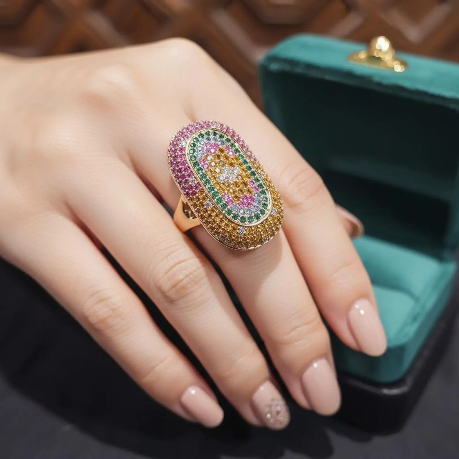Elegant Multicolour Gemstones Cocktali Rings,925 Sterling Silver.Gift For Womens