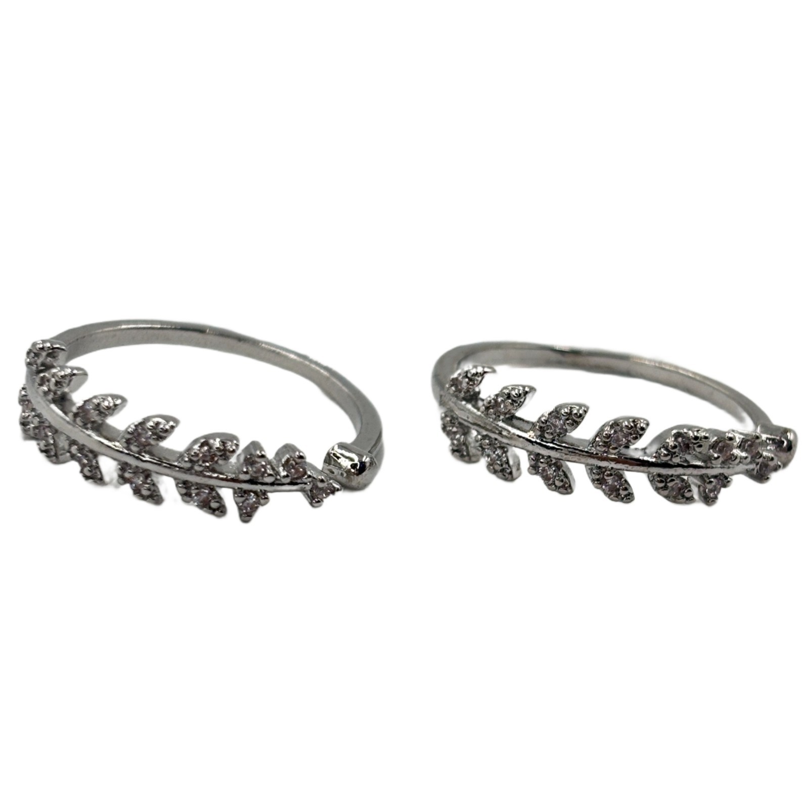 Silver Plated Adjustable Leaf Toe Rings Set of 2 Open Band Artificial Stone