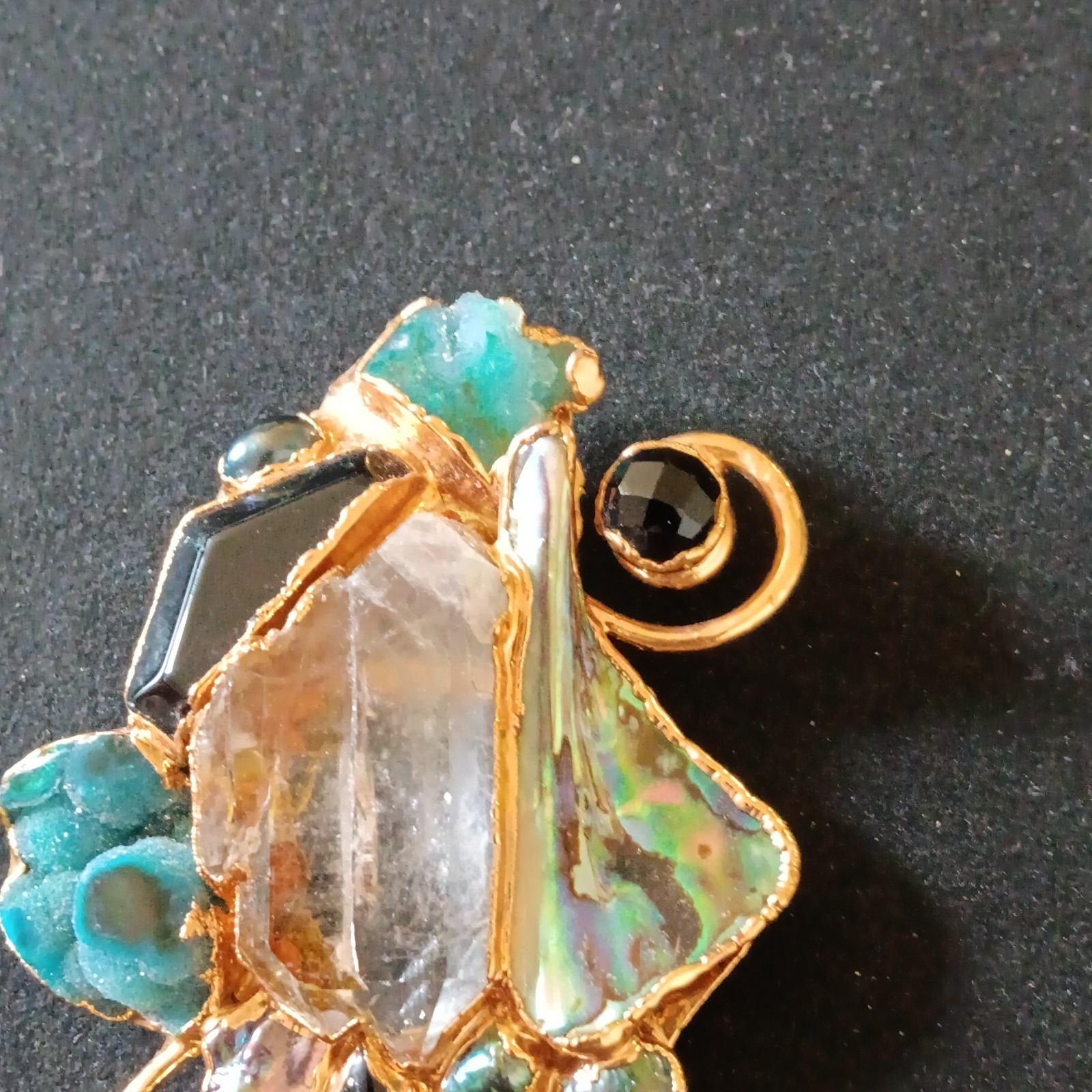 Kay Gold Tone Multicolor Stone Statement Brooch/pendant. Signed and dated 2000
