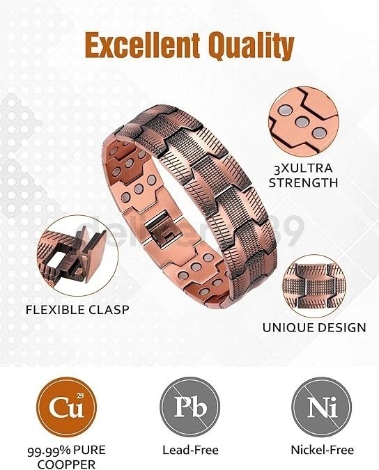 100% Pure Copper Bracelet 3500 Gauss Magnetic Therapy Strong Healing & Regulator