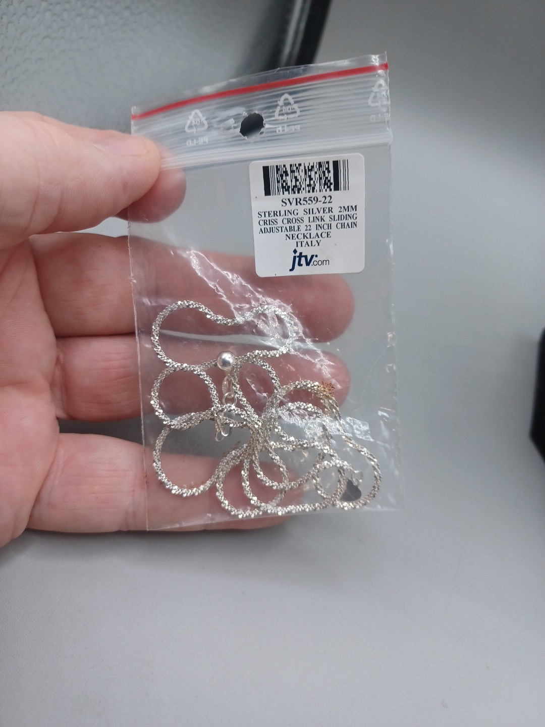 22” 925 Sterling Silver Necklace Criss Cross Chain 2mm Lobster Slide Adjustable