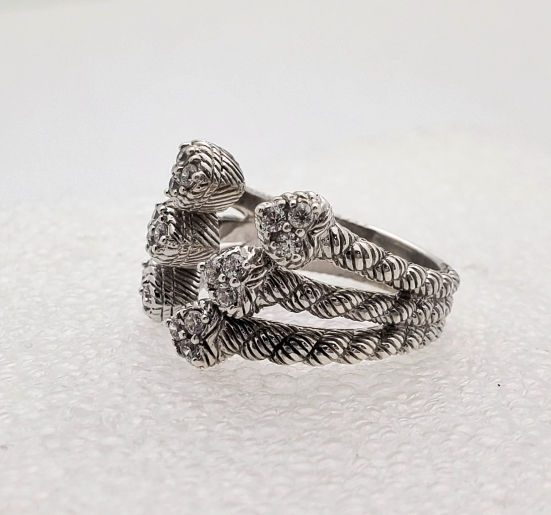 Judith Ripka .925 Sterling Silver Split Shank 6 Heart Ring 8.0g Size 7